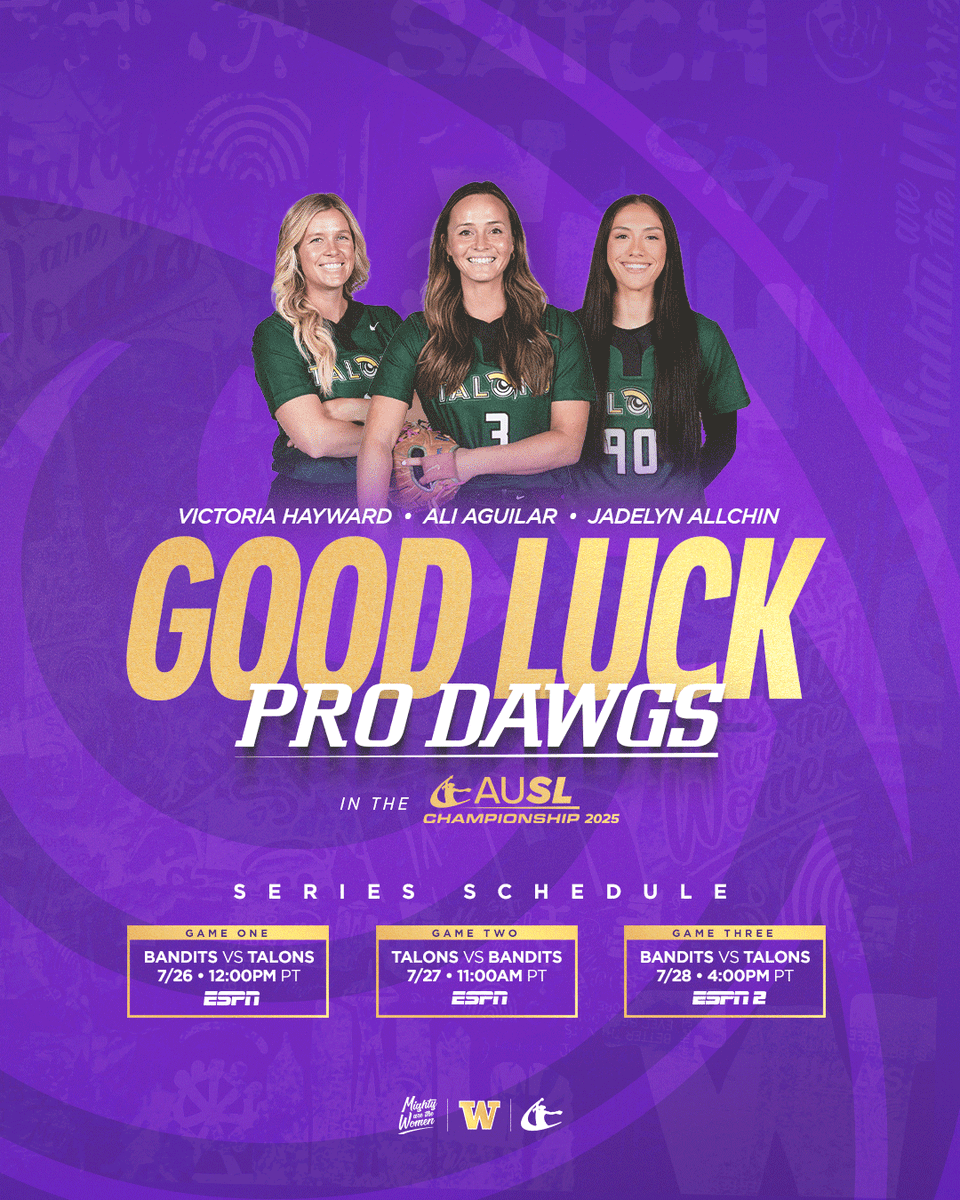 Washington Softball (@uwsoftball) on Twitter photo 3๏ธโฃ Huskies helped <a href="/AUSL_Talons/">Talons | AUSL</a> advance to the first-ever AUSL Championship ๐ฆ
๐ฆ
The best-of-three series begins today at 12 p.m. PT on ESPN!
#MightyAreTheWomen x #ProDawgs 3๏ธโฃ Huskies helped <a href="/AUSL_Talons/">Talons | AUSL</a> advance to the first-ever AUSL Championship ๐ฆ
๐ฆ
The best-of-three series begins today at 12 p.m. PT on ESPN!
#MightyAreTheWomen x #ProDawgs