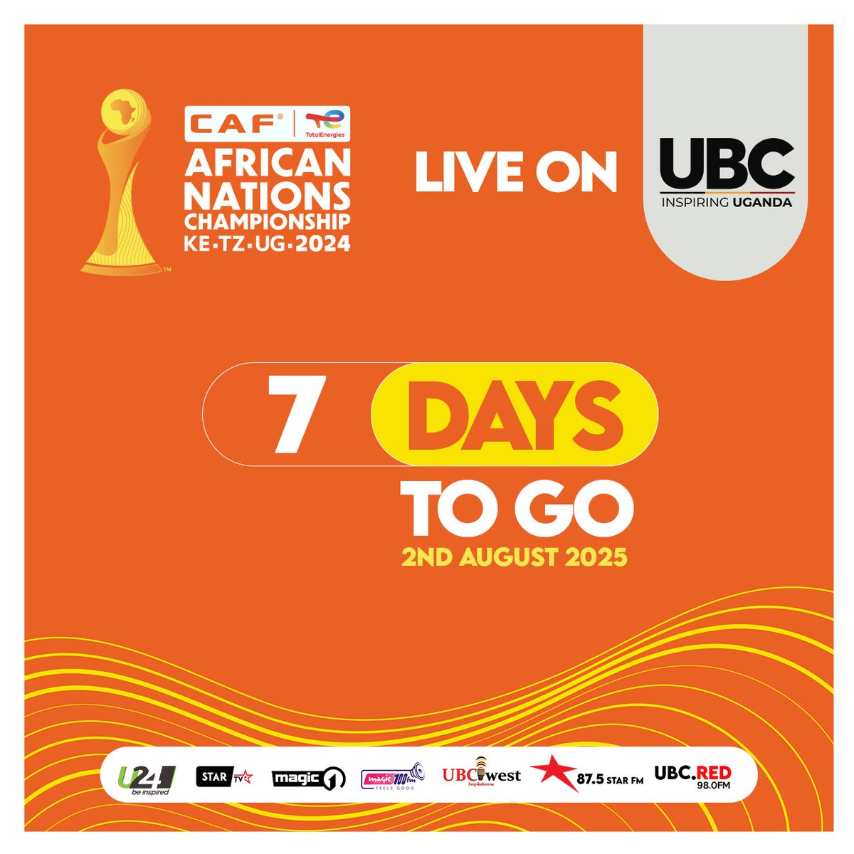 ubctvuganda's tweet image. Only 7 days to go!⏳⚽
A new chapter in East Africa unfolds as we unite to host the #TotalEnergiesCHAN2024!
🎬 Tanzania sets the ball rolling
🏅 Uganda stages the bronze battle
🏟️ Kenya hosts the grand finale
3 hosts🇺🇬🇰🇪🇹🇿. One heartbeat. All eyes on East Africa
#UBCCHAN2024