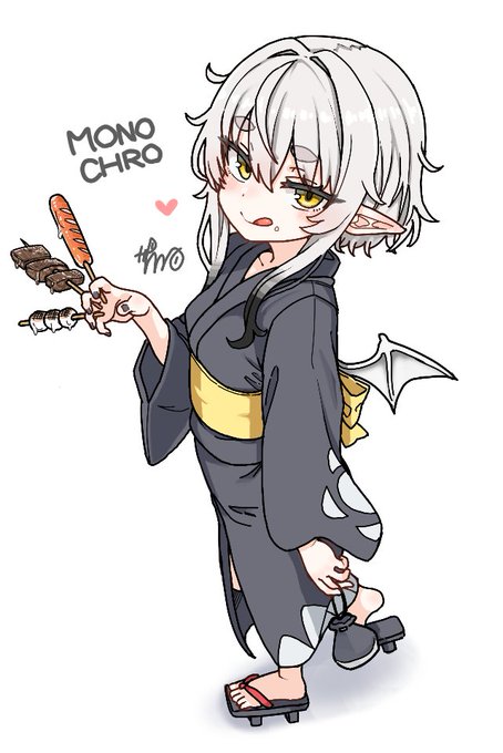 絵チャで、夏祭りテーマで描いたモノクロちゃん! 