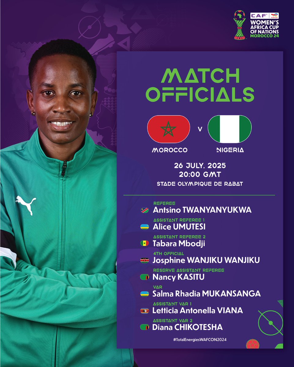 DanielOkwee's tweet image. Hosts Morocco and nine-time winners Nigeria will compete for the trophy at the TotalEnergies CAF Women’s Africa Cup of Nations, Morocco 2024 in Rabat on Saturday.
FINAL
Saturday, 26 July
20:00 GMT: Morocco vs Nigeria – Olympic Stadium, Rabat
#AfroSports