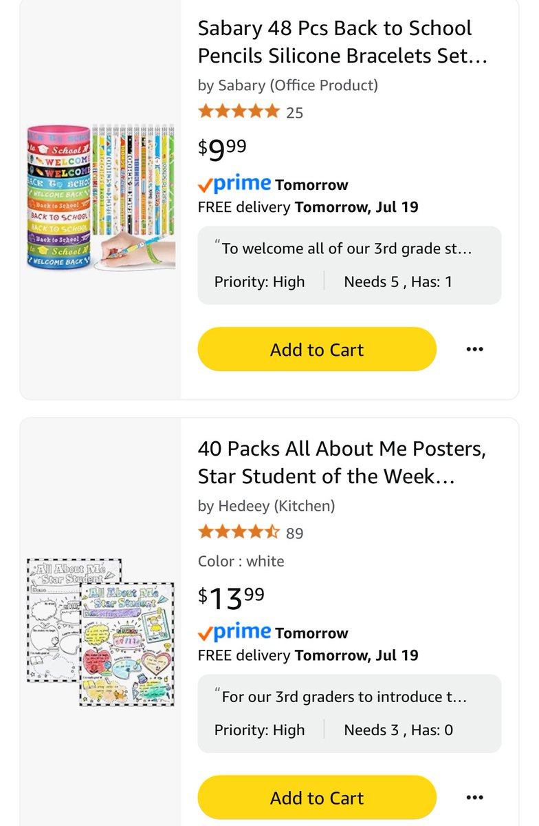 Rachel 3rd grade teacher (@rhildebrand23) on Twitter photo Can you RP?Iβm hoping for some help to #clearthelist. My students and I appreciate any help and support. I would β€οΈ to give our 3rd graders bracelets and pencils on the first day of school.
π½ New York City
π 3rd grade
π©βπ 32 students
π©βπ« 28 years teaching
amazon.com/hz/wishlist/lsβ¦ Can you RP?Iβm hoping for some help to #clearthelist. My students and I appreciate any help and support. I would β€οΈ to give our 3rd graders bracelets and pencils on the first day of school.
π½ New York City
π 3rd grade
π©βπ 32 students
π©βπ« 28 years teaching
amazon.com/hz/wishlist/lsβ¦
