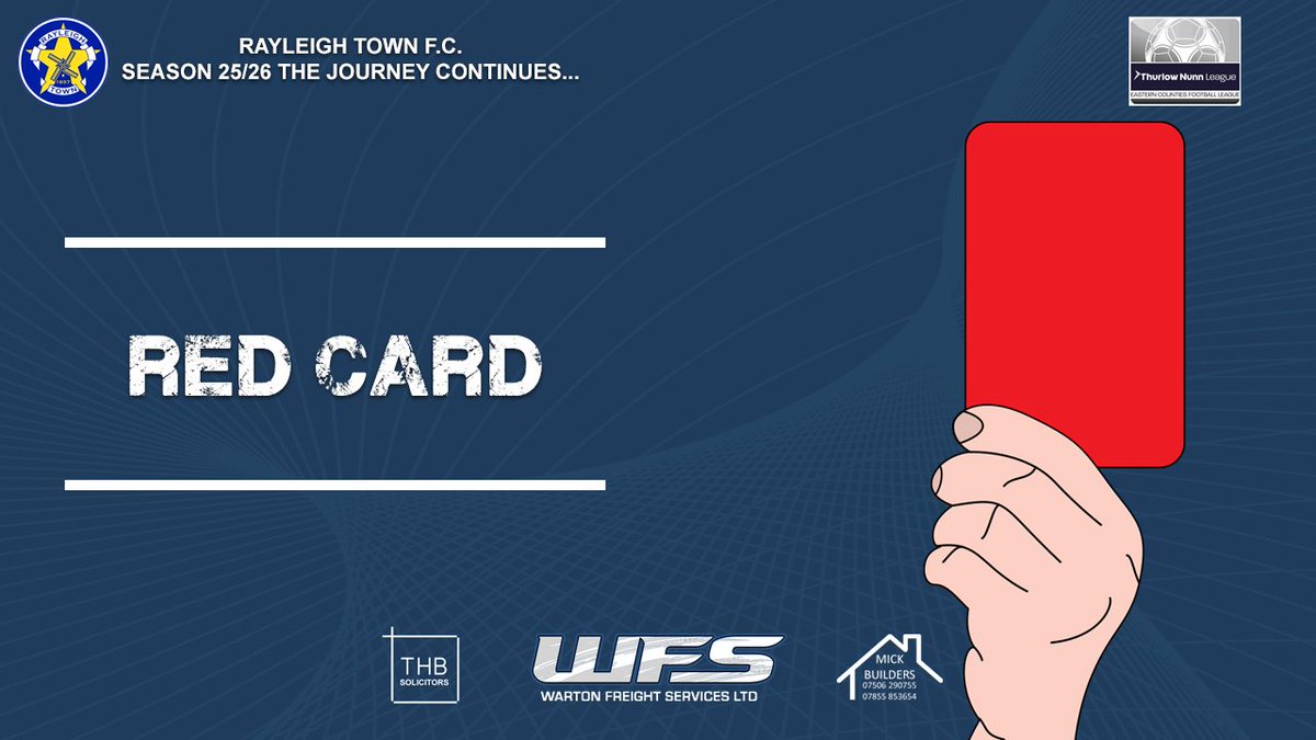 RayleighTownFC1's tweet image. 72/ RED CARD
Shocking decision as a miss timed challenge by Rob Hodgson's sees him given a red card.