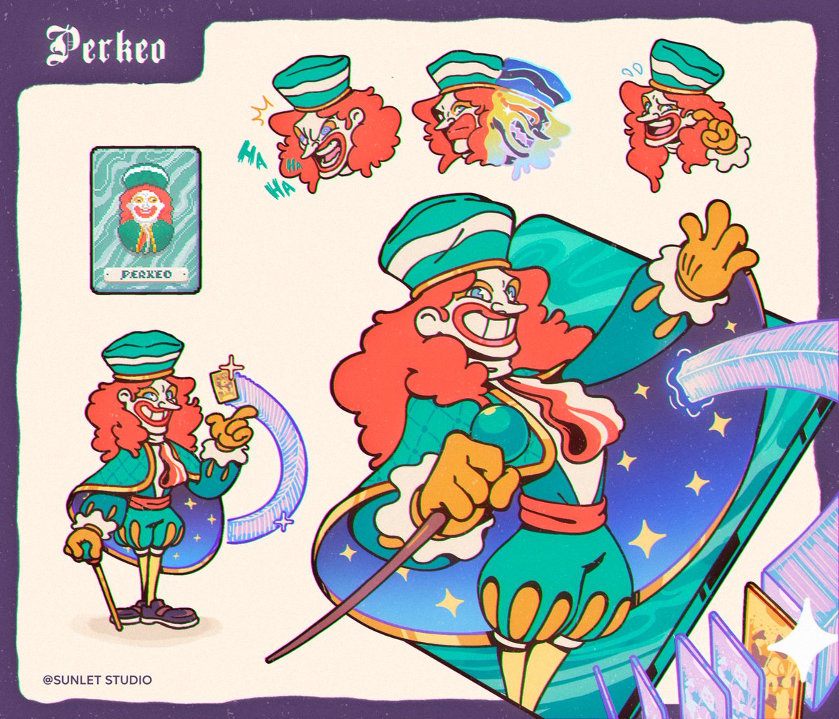 sunlet_studio's tweet image. Hi there! Quick update, I’m currently moving out so you’ll have to wait a bit more for the Blueprint design🟦, in the meantime here’s a character sheet I made of Perkeo a while ago😉 #Balatro