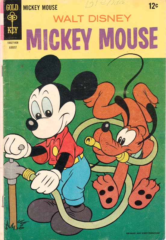 odhurt's tweet image. Mickey Mouse getting ready to get a surprise from Pluto on a Gold Key Comics cover by Paul Murry.