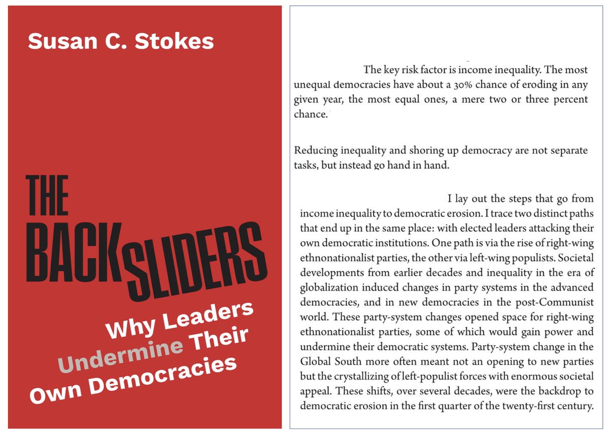 Gerardo L. Munck (@gerardomunck) on Twitter photo Stokes on Inequality and Democratic Backsliding
In her forthcoming <a href="/PrincetonUPress/">Princeton University Press</a> book, Susan Stokes makes a case that the key factor that explains democratic erosion is income inequality.👇
I'll be reading this book.
For information on the book: press.princeton.edu/books/hardcove… Stokes on Inequality and Democratic Backsliding
In her forthcoming <a href="/PrincetonUPress/">Princeton University Press</a> book, Susan Stokes makes a case that the key factor that explains democratic erosion is income inequality.👇
I'll be reading this book.
For information on the book: press.princeton.edu/books/hardcove…