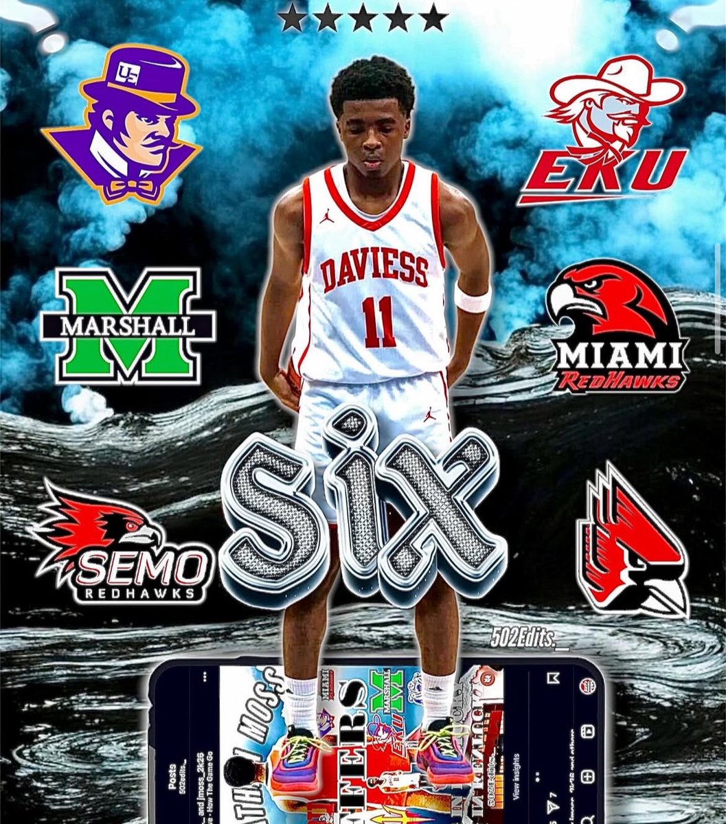 Pure_Prospects's tweet image. 🚨 2026 3⭐️6’0” PG Jonathan Moss | Daviess County (KY |
cut his list to FINAL 6‼️
@Jmoss2k26
📌 Top 6 Schools:
🔹 Evansville
🔹 EKU
🔹 Marshall
🔹 Ball State
🔹 Miami (OH)
🔹 SEMO
At the top of Kentucky’s 2027 PG class, Moss’s tremendous play this summer drew huge attention…