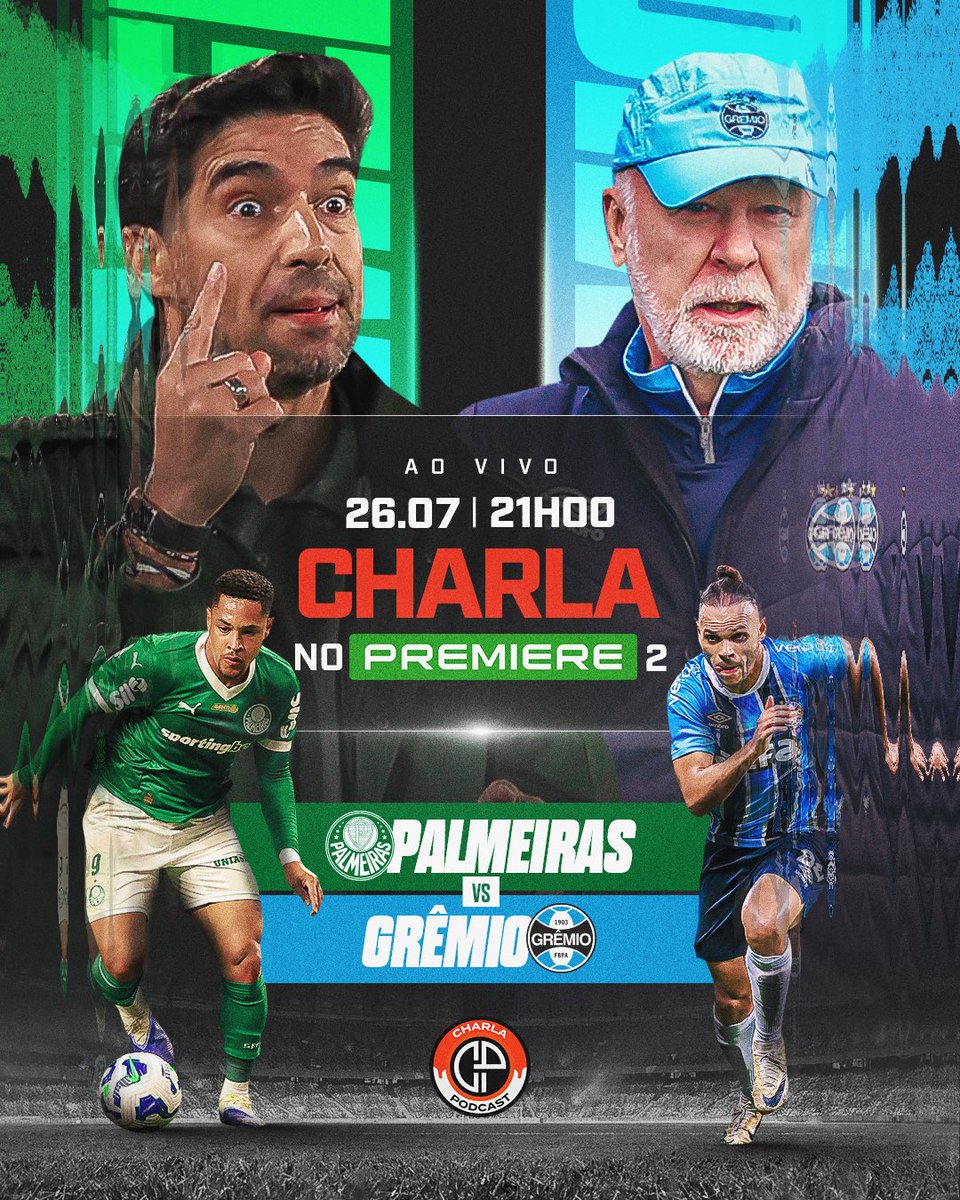 CharlaPodcast's tweet image. É dia de Charla no Premiere, mané!
E pra acompanhar de perto esse jogão entre Palmeiras e Grêmio, ao lado de @cantarellibruno e @obetojunior_, os convidados Leandro Bocca, pelo lado do Verdão, e @queki, representando o Imortal.