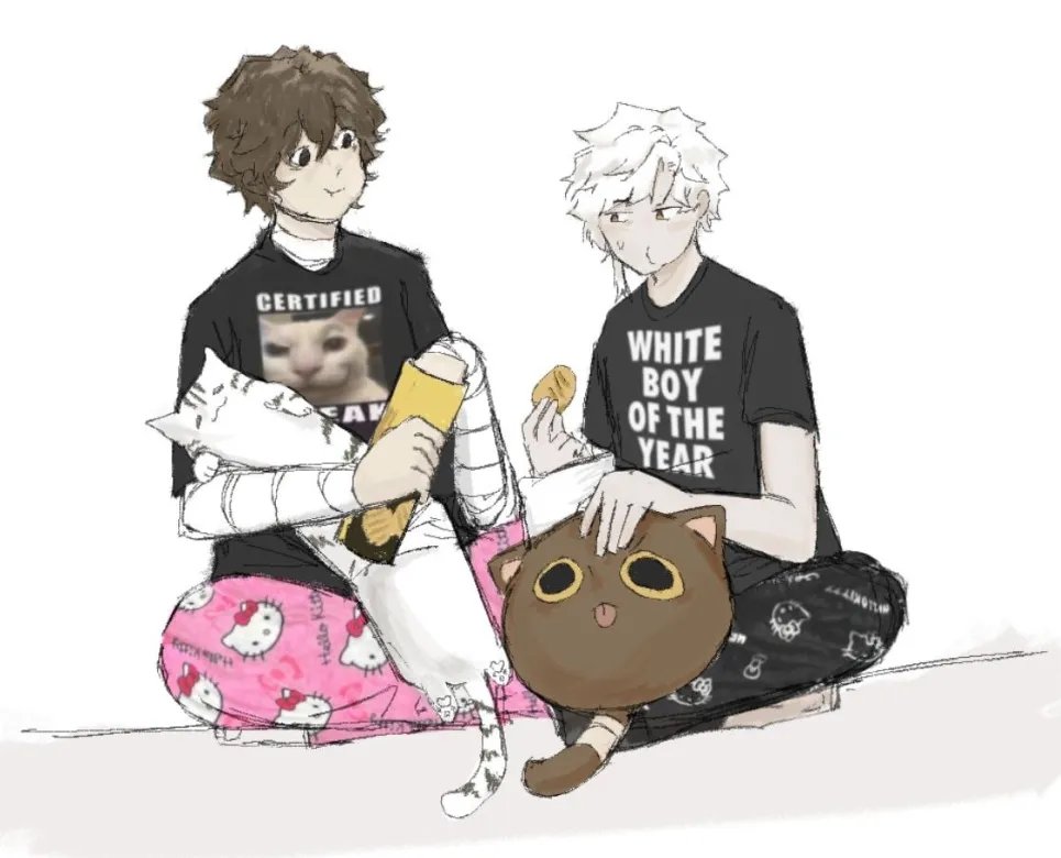RzhnYea's tweet image. Literal shirts for sleepover 
#bsdtwt #太敦