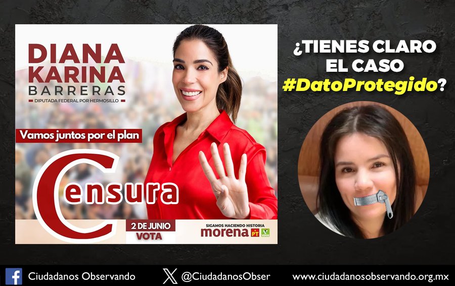 CiudadanosObser's tweet image. El caso #Datoprotegido debería ser un escándalo mayor por lo que significa, una diputada con fuero y utilizando toda la fuerza en contra de una ciudadana por haber expresado su opinón en redes sociales. Debemos hacer una gran unión ciudadana contra la clase política represora.