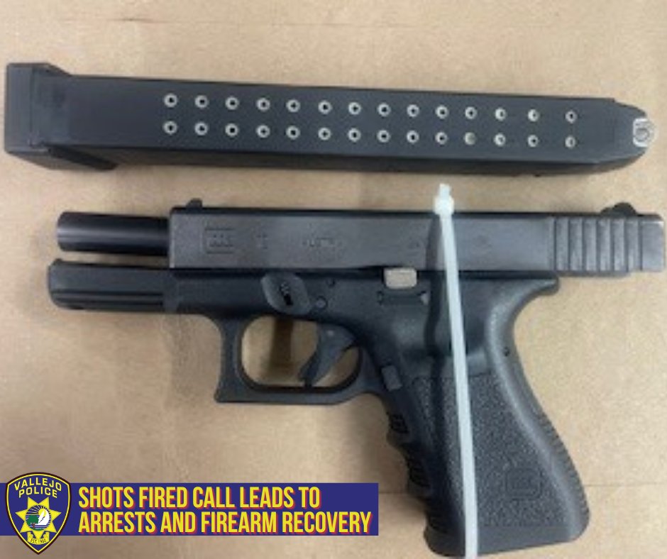 On 7/17/25, VPD responded to reports of gunfire on Lincoln Rd West. A gold Infiniti fled, leading to a foot chase. One suspect tossed a loaded Glock onto a roof while trying to escape over barbed wire. Both suspects were arrested. The firearm was recovered.
#VallejoPD