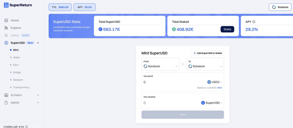 MR.NIK (@0xmr_nik) on Twitter photo π <a href="/SuperReturnAI/">SuperReturn AI</a> + <a href="/sakefinance/">Sake πΏ</a> on <a href="/soneium/">Soneium πΏ</a> = Leverage Up Your Yields π°π§ͺ
Why settle for 10% when you can loop your way to 60%+ APY?
Hereβs how Sake turns SuperReturn into a yield machine , built right on Ethereum L2 Soneium π₯
π The Loop:
1οΈβ£ Mint \$SuperUSD β Stake it β π <a href="/SuperReturnAI/">SuperReturn AI</a> + <a href="/sakefinance/">Sake πΏ</a> on <a href="/soneium/">Soneium πΏ</a> = Leverage Up Your Yields π°π§ͺ
Why settle for 10% when you can loop your way to 60%+ APY?
Hereβs how Sake turns SuperReturn into a yield machine , built right on Ethereum L2 Soneium π₯
π The Loop:
1οΈβ£ Mint \$SuperUSD β Stake it β