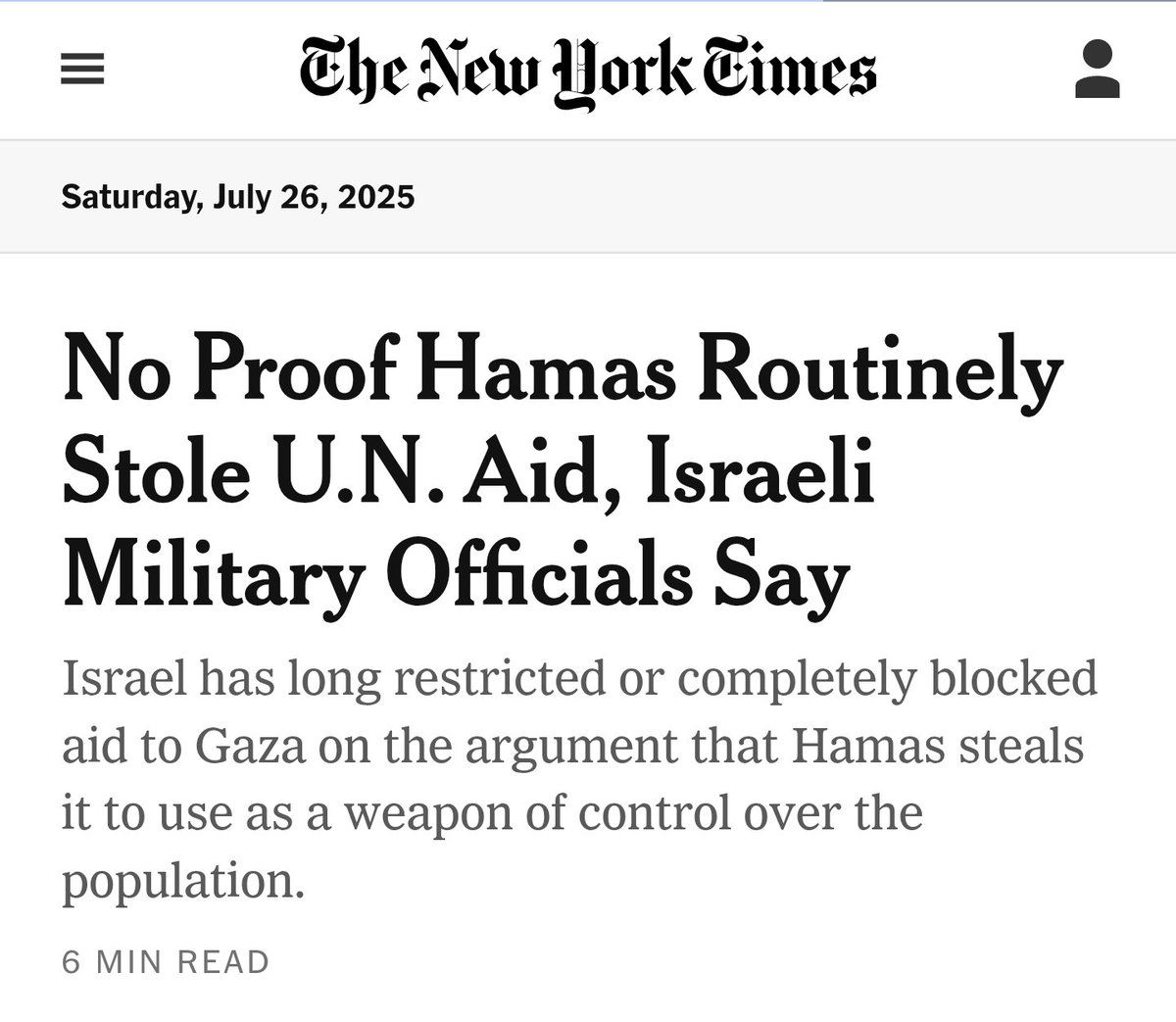 volnoscioviec's tweet image. The New York Times:
Izraelscy urzędnicy nie znaleźli dowodów na to, że Hamas kradł pomoc humanitarną dla Strefy Gazy.