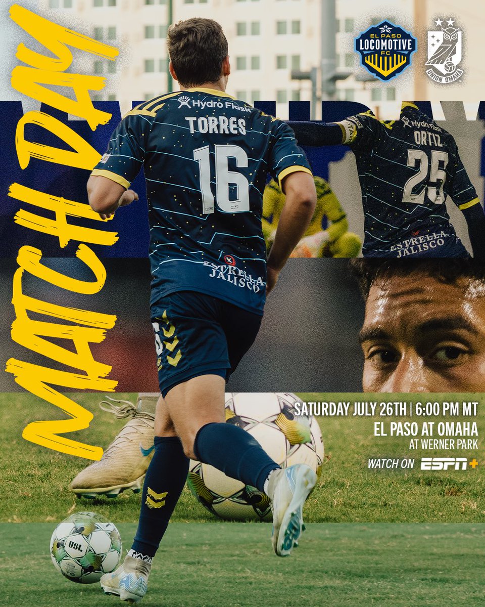 eplocomotivefc's tweet image. MATCHDAY ON THE ROAD ⚡
Locomotive FC head to Nebraska for their final group stage match of the USL Jägermeister Cup against Union Omaha.
📍 Omaha, Nebraska
🕗 Kickoff at 6PM MT
📺 ESPN+
#VamosLocos #VamosElPaso