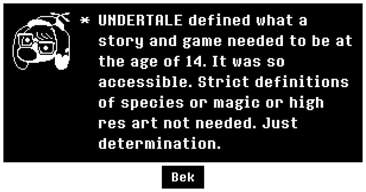 puppyplex's tweet photo. @tobyfox every time i try to force arbitrary conditions on my art or stories, i think about UNDERTALE and what it felt was important https://t.co/dBckz0re1g
