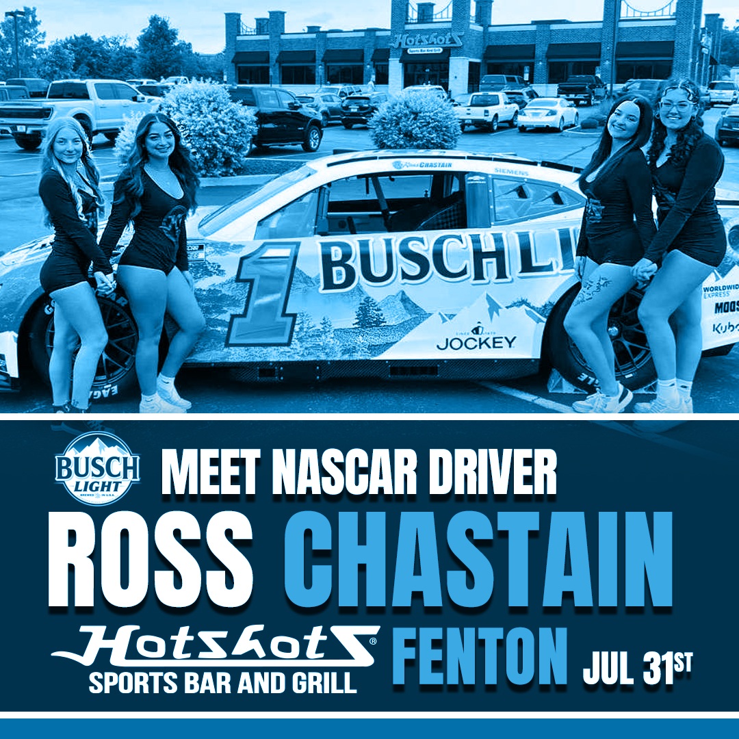 Hotshots Sports Bar and Grill (@hotshots_bar) on Twitter photo 🚨 <a href="/RossChastain/">Ross Chastain</a> is coming to Hotshots Fenton! Come meet the man behind the wheel!
🗓️ July 31 | 🕟 4:30–5:30PM
🍻 Busch Light specials
📸 Autographs & photos
🔥 Celebrity bartending
#RossChastain #BuschLight #HotshotsFenton #NASCAR 🚨 <a href="/RossChastain/">Ross Chastain</a> is coming to Hotshots Fenton! Come meet the man behind the wheel!
🗓️ July 31 | 🕟 4:30–5:30PM
🍻 Busch Light specials
📸 Autographs & photos
🔥 Celebrity bartending
#RossChastain #BuschLight #HotshotsFenton #NASCAR