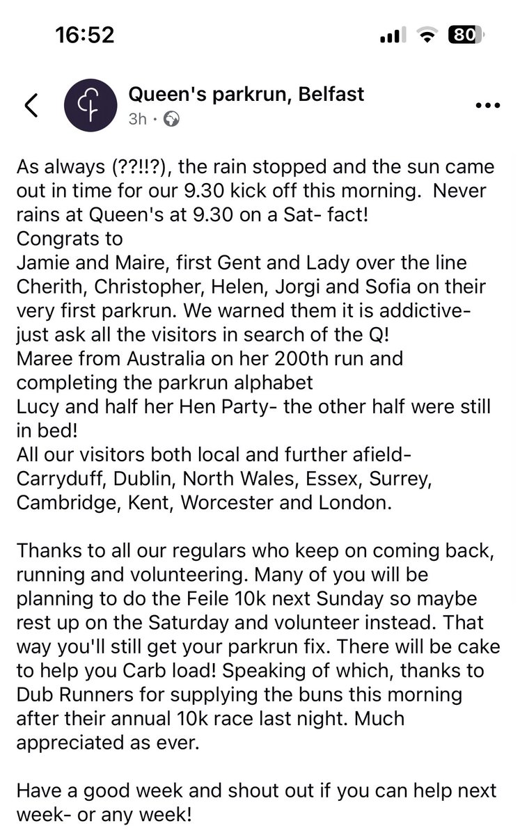Here is our report from this mornings run. Thanks as ever to our super volunteers co ordinated this week by Kathy.