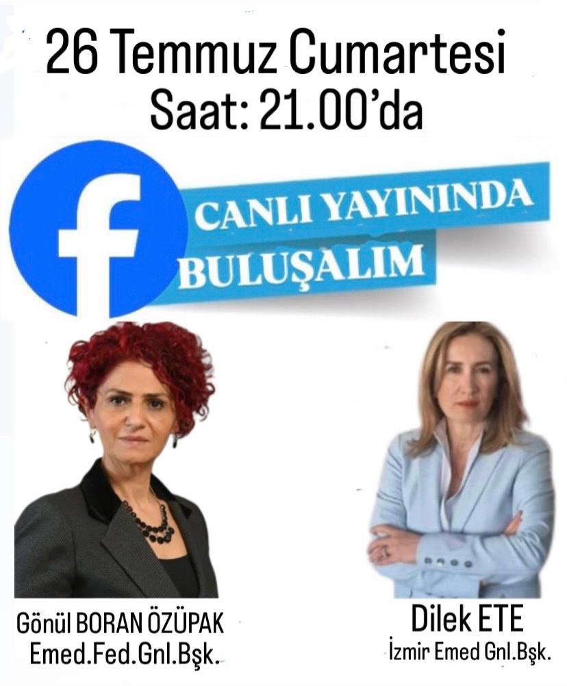 #DUYURU

Bu akşam saat 21.00 'da 
Sosyal Güvenlik Uzmanı/ İzmir Emed Başkanımız <a href="/dileketesgk/">Dilek ETE</a>  ile birlikte
Facebook sayfamla
facebook.com/share/14GDM1MS…
 başlayan facebook büyük grubumuzda devam eden canlı yayınla önemli konularla Emekli ve Emekçiyi konuşacağız.

İzlemeniz dileğimle.