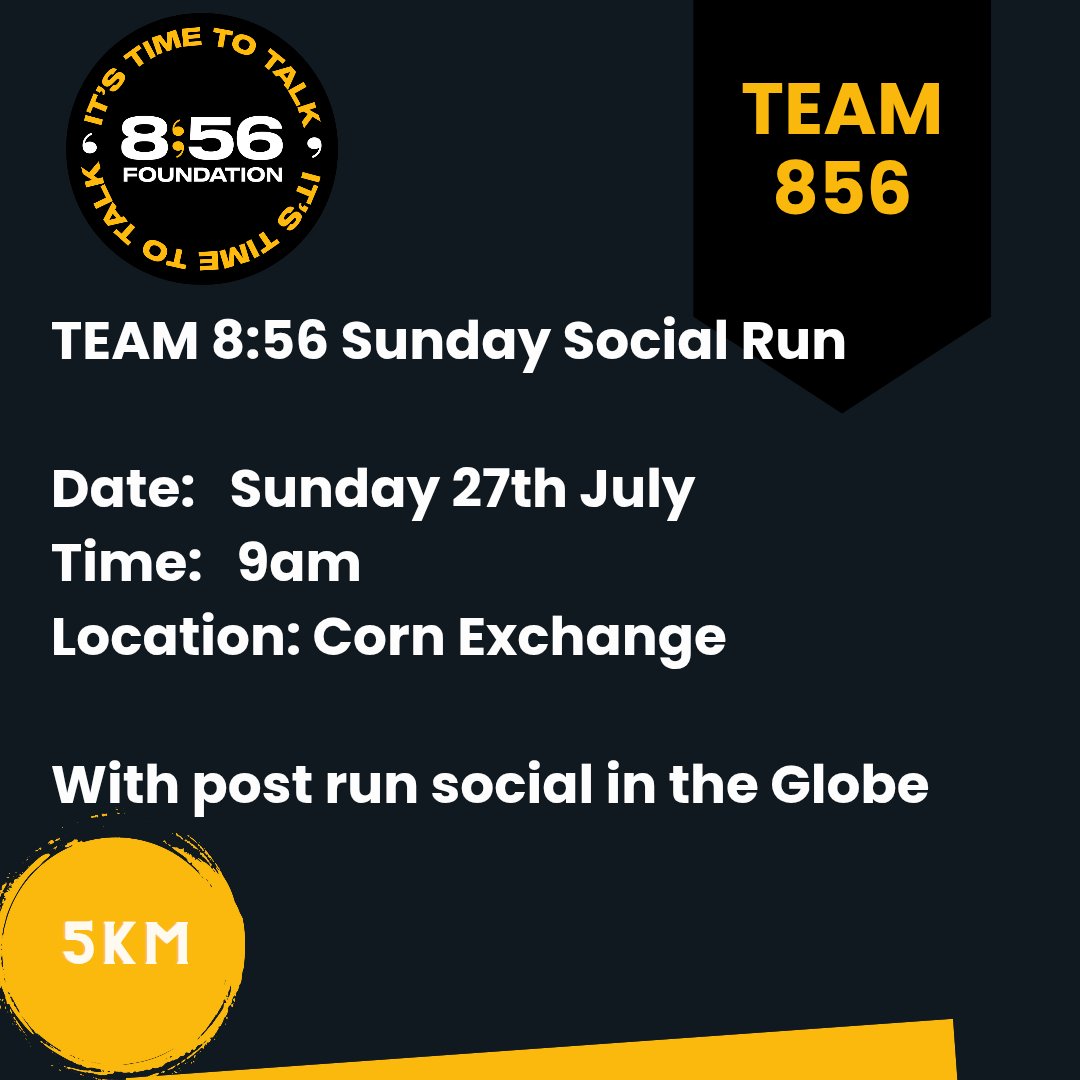 856Foundation's tweet image. #Team856
Sunday Social Run tomorrow morning at 9am
Meet at the Corn Exchange for a social 5Km
Coffee ☕ & Chat 🗣️ afterwards in the Globe
#ItsTimeToTalk
#SocialRun
#mensmentalheathawareness
#Support
#Belonging