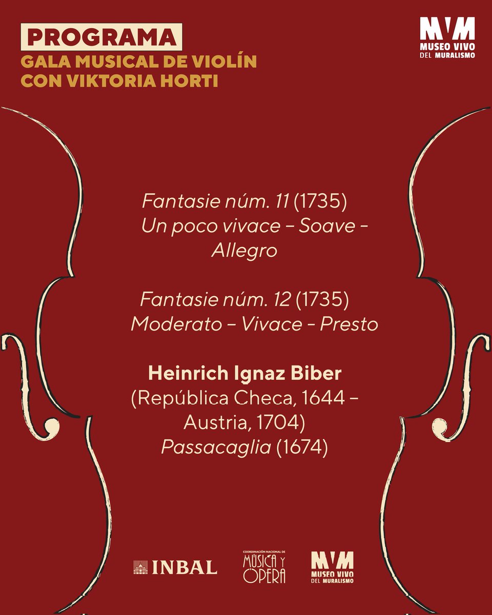 Un museo no solo se mira. También se escucha 🌛🖼️

Este miércoles en la #NocheDeMuseos ven a la gala musical con Viktoria Horti <a href="/MusicaINBAL/">MúsicaINBAL</a> 👩🏼🎶 Déjate llevar por el ambiente nocturno entre música y murales. 

🎻 Nos vemos a las 6:30 pm en el Salón Iberoamericano.
#EntradaLibre