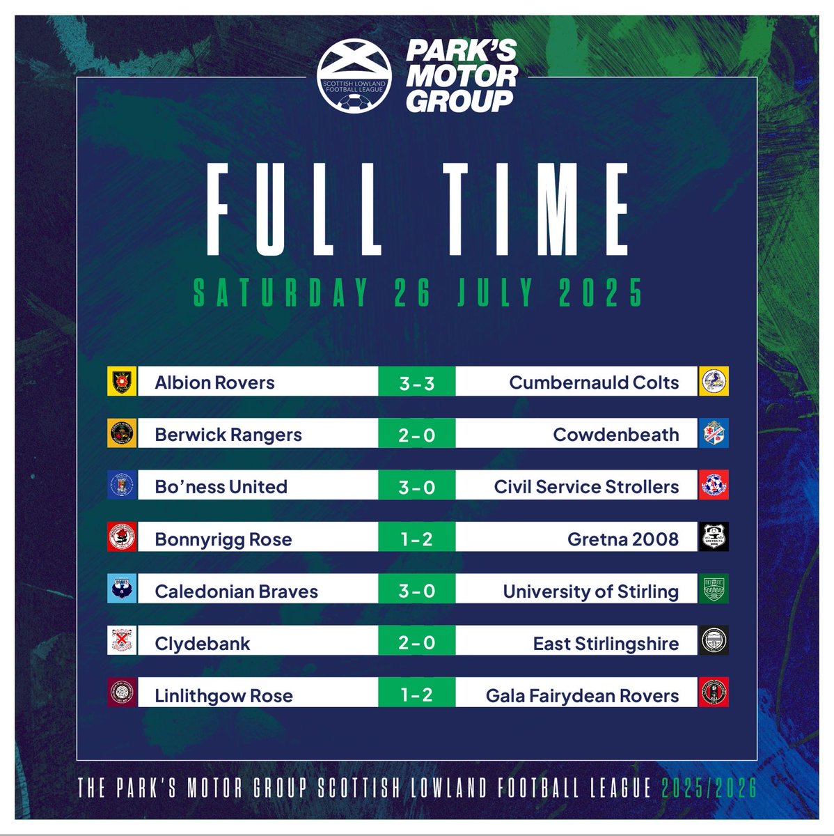 OfficialSLFL's tweet image. FULL TIME: Today’s results in the @parksmotorgroup Lowland League.
@EagleviewEvents