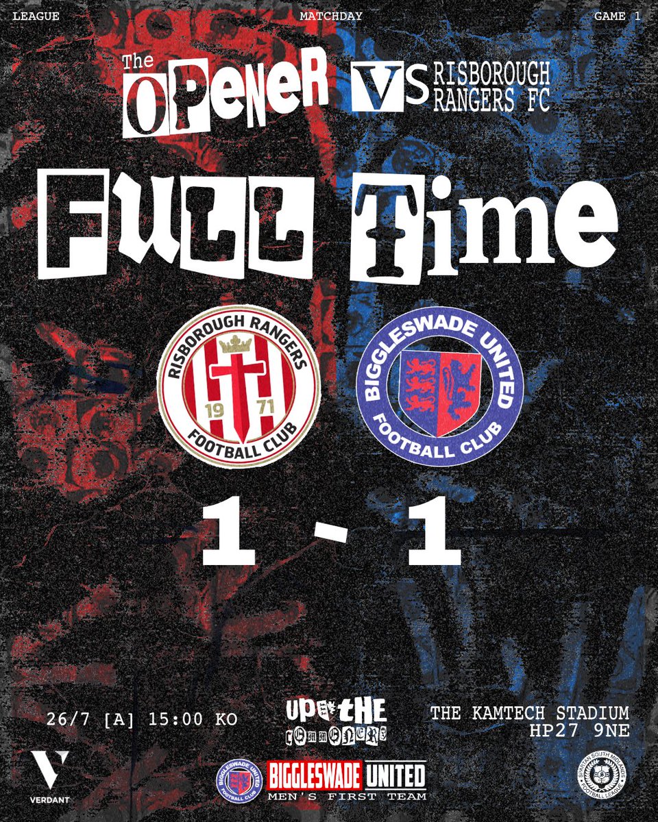 Biggleswadeutd's tweet image. 🏁 𝐅𝐔𝐋𝐋 𝐓𝐈𝐌𝐄 🏁
🔴@RRFC_1971 1-1 #BUFC🔵
The men’s 1st team comes back home with a point to start the league! Very intense game from start to finish.
See you home for our next game against @baldocktownfc!
#oneclub #upthecommoners