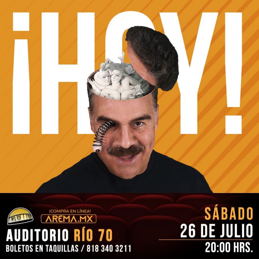 Jordan Alarcon (@jordansuoficial) on Twitter photo #Monterrey
‼️D'MENTE‼️una comedia de locura !!!!!! 🤪
Olvídese de todo 😞😥😰
y vengase a reír de su locura o de la de todos junto a <a href="/aritelch/">Ari Telch ✖️</a>. 🎭
‼️NO TE LO PUEDES PERDEong‼️🏃♀️🏃🏼
📅 26 de julio
📍 <a href="/AuditorioRio_70/">Auditorio Rio 70</a>
🎫 En taquillas y <a href="/aremamx/">AREMA</a>
arema.mx/evento/13975 #Monterrey
‼️D'MENTE‼️una comedia de locura !!!!!! 🤪
Olvídese de todo 😞😥😰
y vengase a reír de su locura o de la de todos junto a <a href="/aritelch/">Ari Telch ✖️</a>. 🎭
‼️NO TE LO PUEDES PERDEong‼️🏃♀️🏃🏼
📅 26 de julio
📍 <a href="/AuditorioRio_70/">Auditorio Rio 70</a>
🎫 En taquillas y <a href="/aremamx/">AREMA</a>
arema.mx/evento/13975