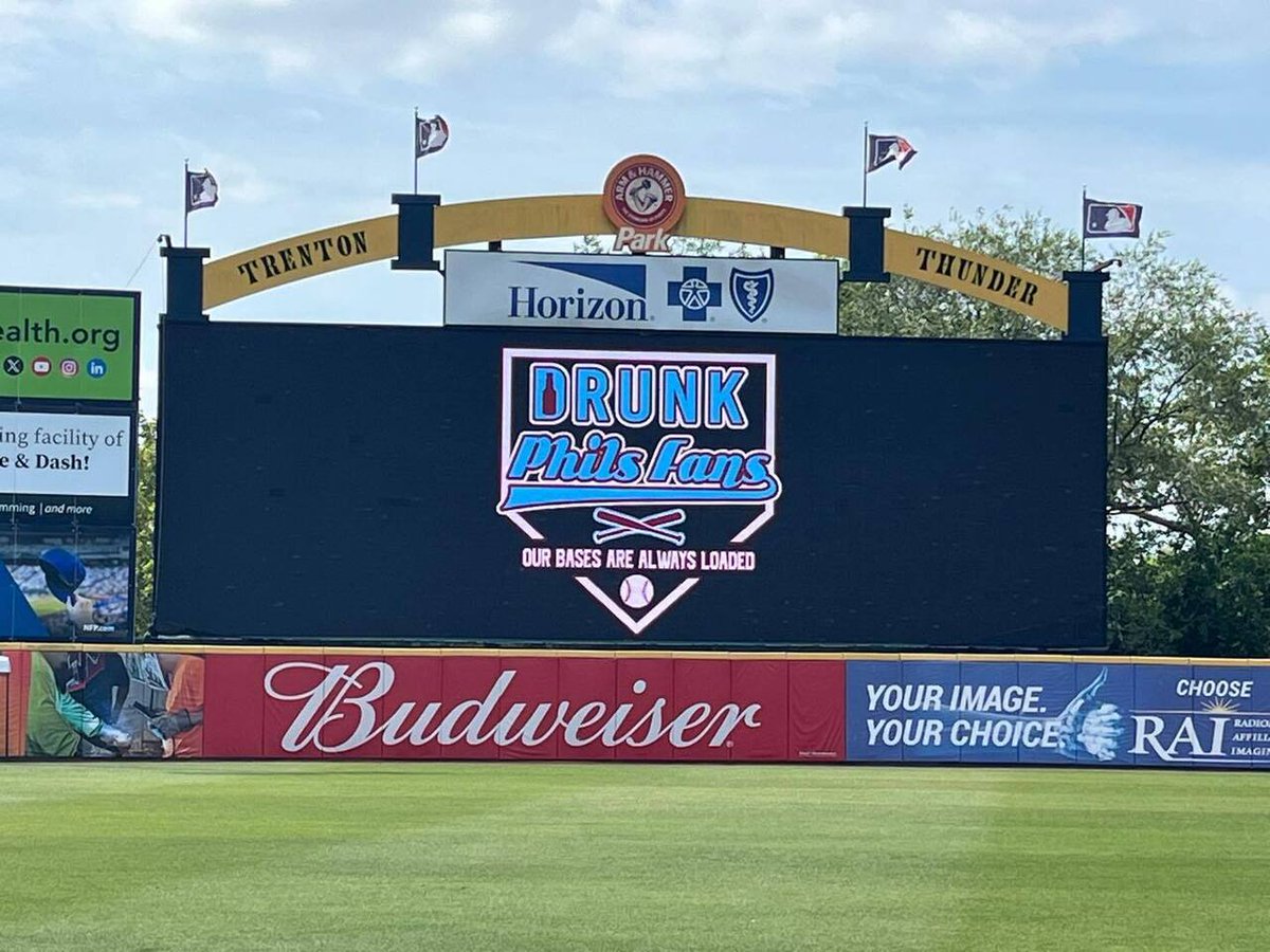 DrunkPhilsFans's tweet image. DPF is a proud sponsor of Homers For Hope. Pretty awesome to see out logo at Trenton Thunder Ballpark scoreboard!!! The Philly Philly Podcast