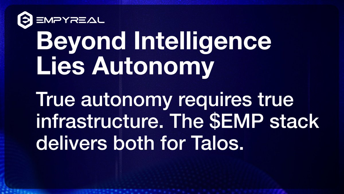 EmpyrealSDK's tweet image. Every AI project promises intelligence.
Only @talos_is delivers real autonomy, thanks to the $EMP stack:
> Infrastructure for self-modification
> Secure execution environments
> Direct protocol manipulation
> Persistent memory across decisions
Talos isn't an AI that just…