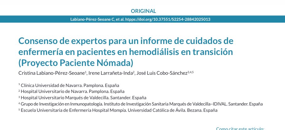 🆕 Nuevo artículo publicado

Consenso de expertos para un informe de cuidados de enfermería en pacientes en hemodiálisis en transición (Proyecto Paciente Nómada)

 #EnfermeriaNefrologica 
enfermerianefrologica.com/revista/articl…