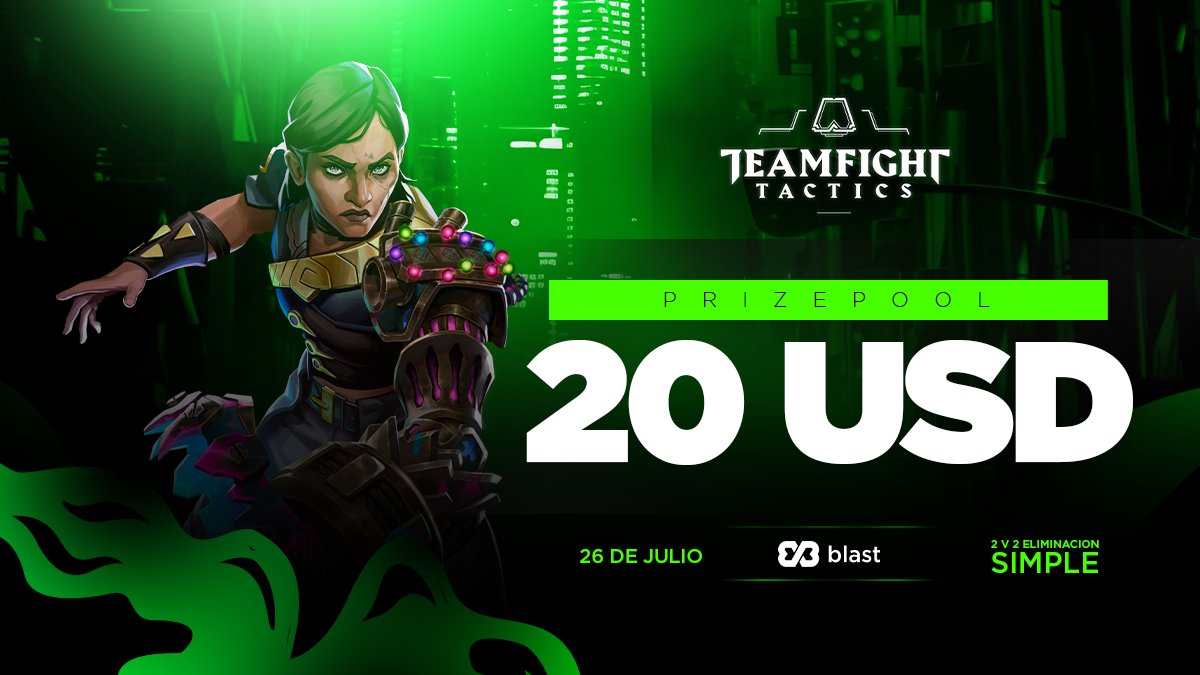 🔥 Las decisiones que tomás en 5 segundos...
Son las que te hacen ganar 20 USD.

¿Tenés lo que hace falta para ser el mejor estratega?

🎯 2v2 | Eliminación simple
📅 Sabado 26/07
💰 Prizepool: 20 USD
🕹️ Inscribite en app.blast.gg/#/pool/2054

#TFT #TeamfightTactics