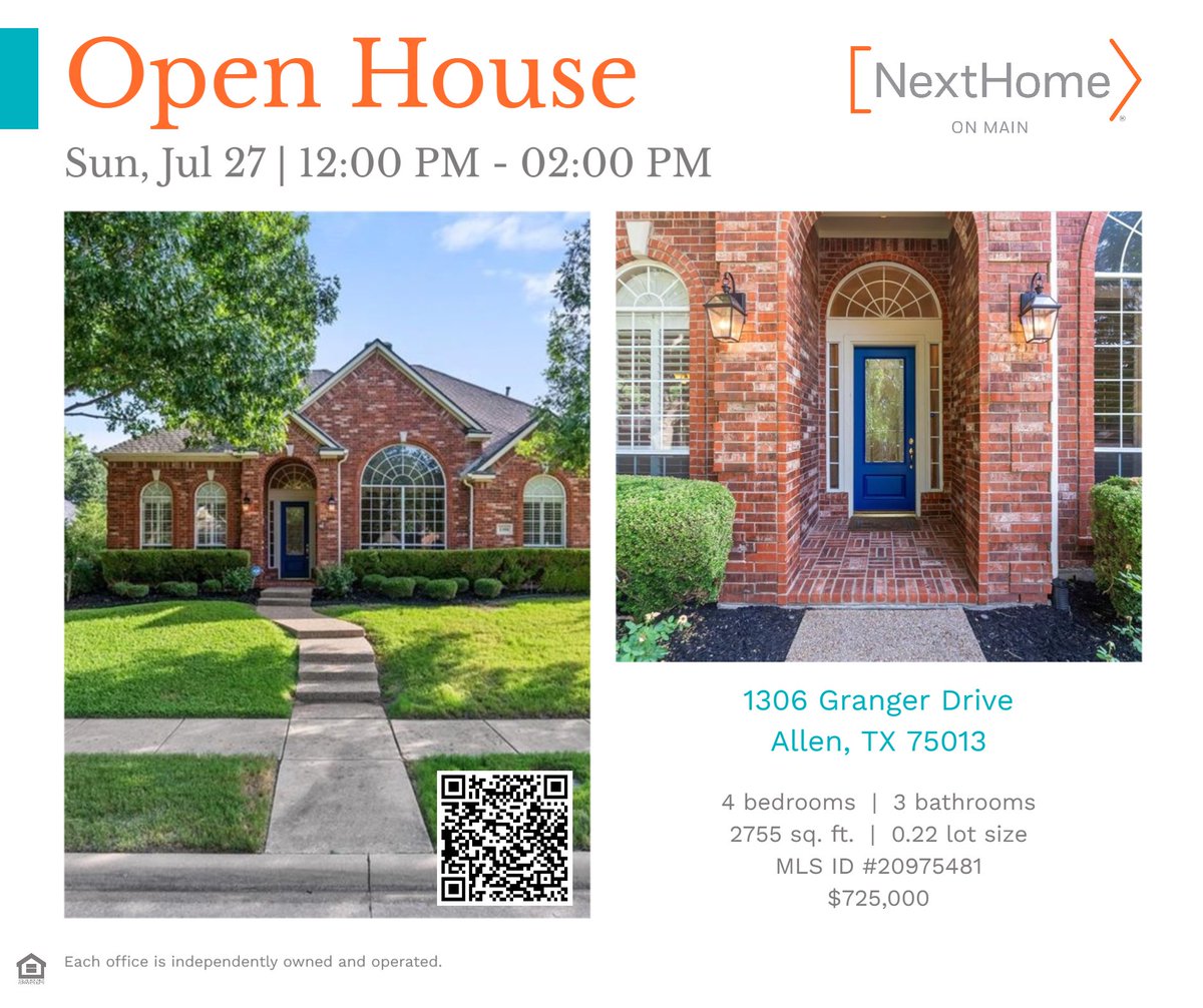 ratedarmstrong's tweet image. Come see this beautiful single-story home in Allen, TX!
✅ Single-story on .22 acres
✅ 4 bed + office, 3 bath
✅ NEW carpet, paint, roof (2023)
✅ Pool-sized yard potential
Move-in ready perfection! See you Sunday 👋
#OpenHouse #SingleStory #DreamHome