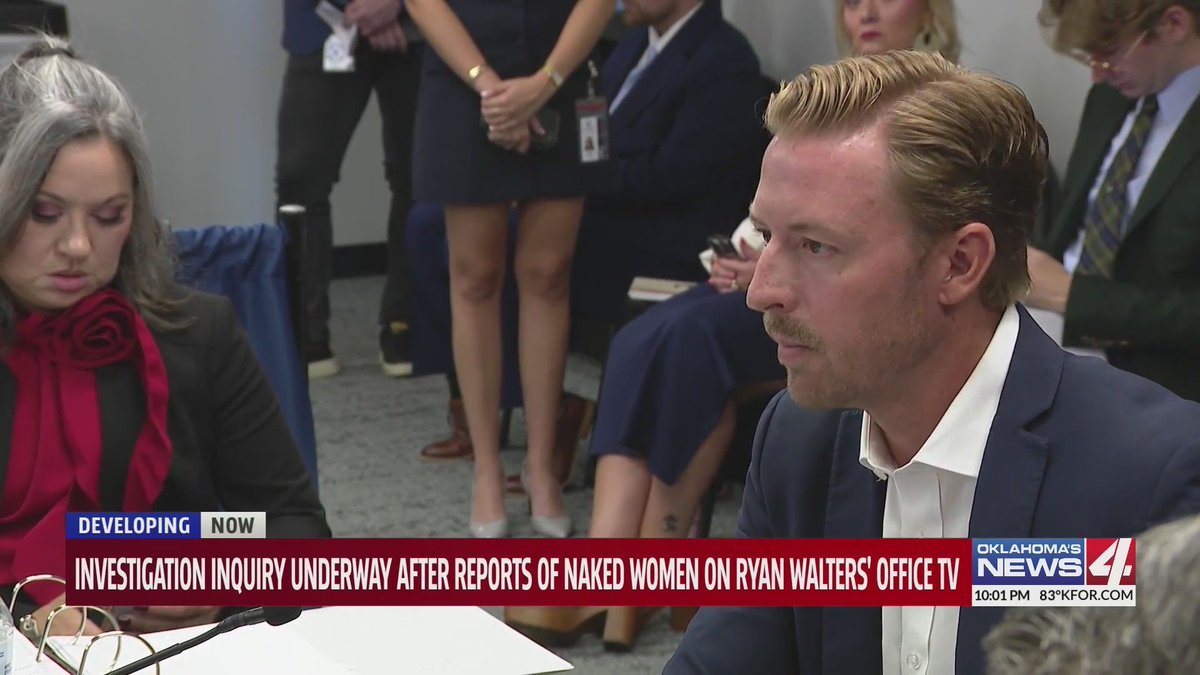First_Focus's tweet image. Investigation inquiry underway after reports of naked women on Oklahoma Education Superintendent Ryan Walters’ office TV - KFOR kfor.com/video/investig…