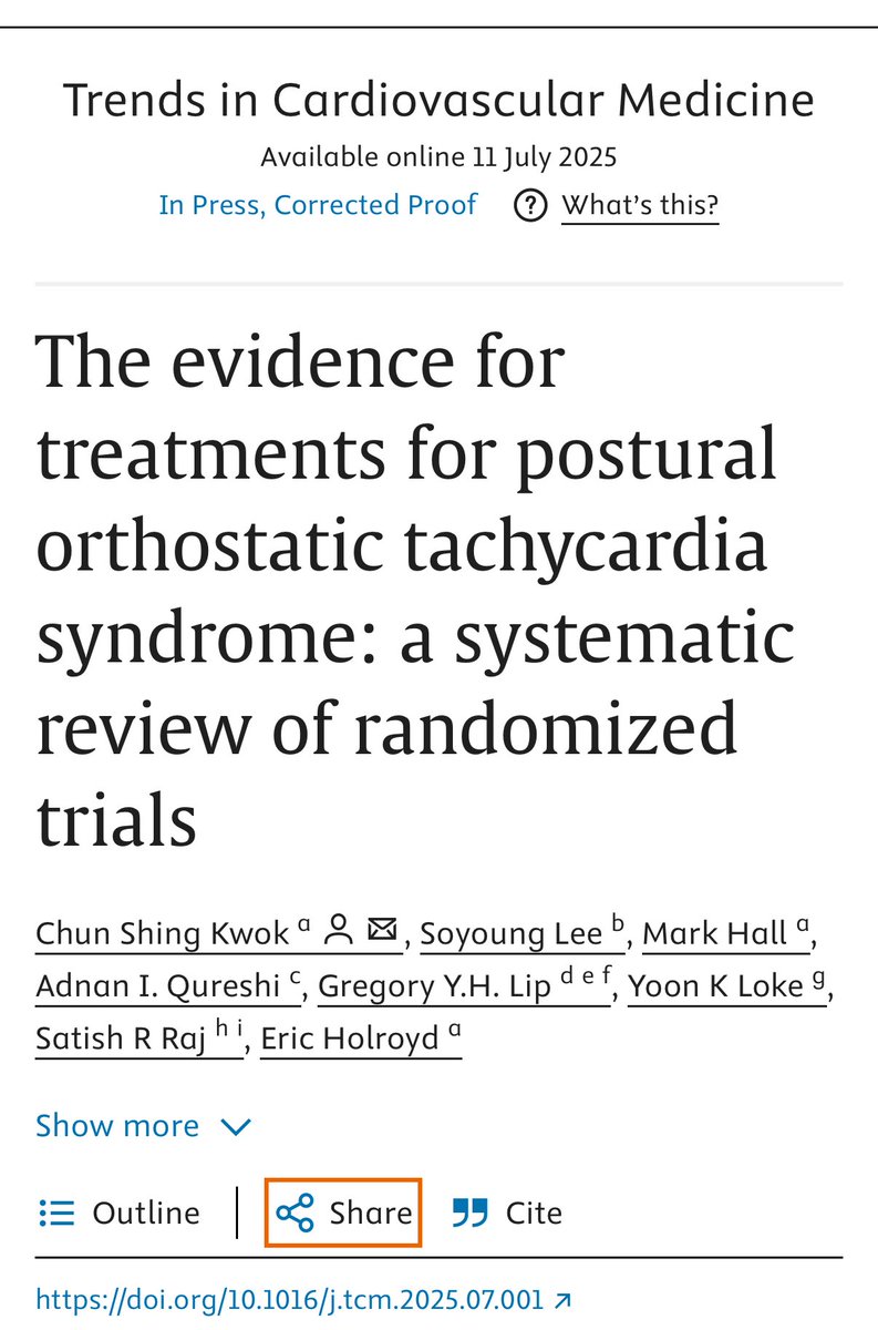 Please use the link below to access our recently published systematic review on the evidence for treatments for postural orthostatic tachycardia syndrome! sciencedirect.com/science/articl…