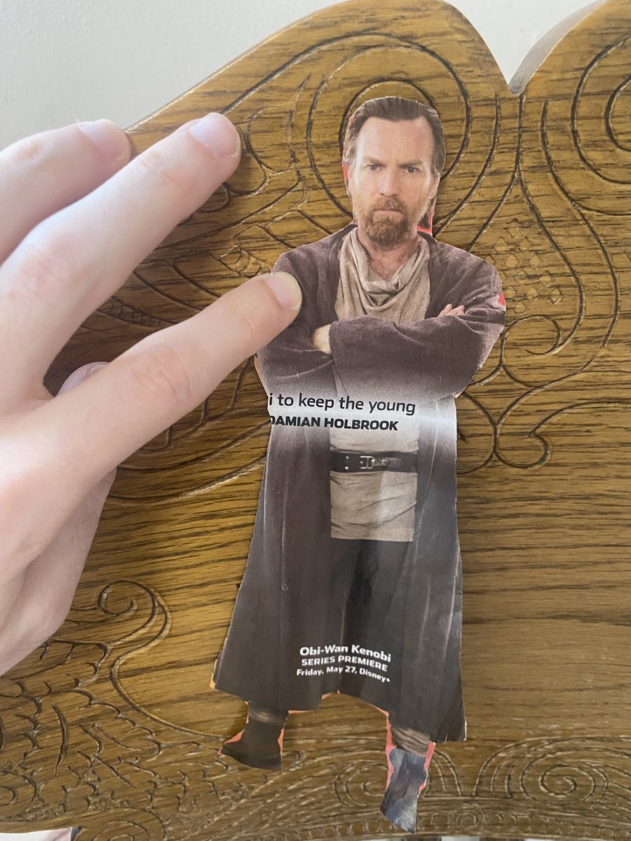 ArkingKyle's tweet image. Cleaning out Grandma’s room and finding all of the characters she cut out of magazines to make future cards for me. This Obi-Wan is the best. #StarWars