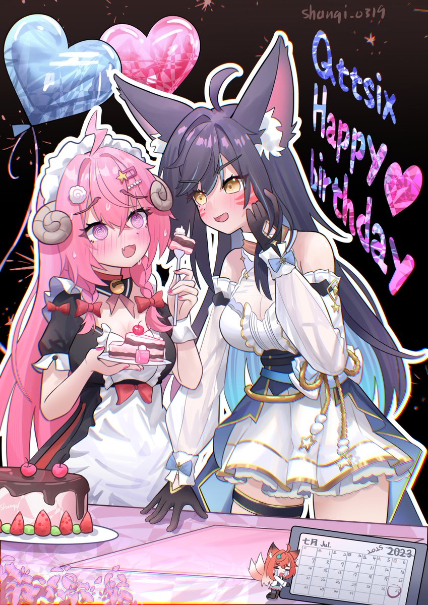 烟花：生日快樂～來，餵你吃蛋糕！🍰（遞上蛋糕）

六希夫：唔…不過嘛  比起蛋糕，我更想吃…其她東西...

烟花（瑟瑟發抖）：欸？！你、你在說什麼啦……
 #Qttsix   #想花羊