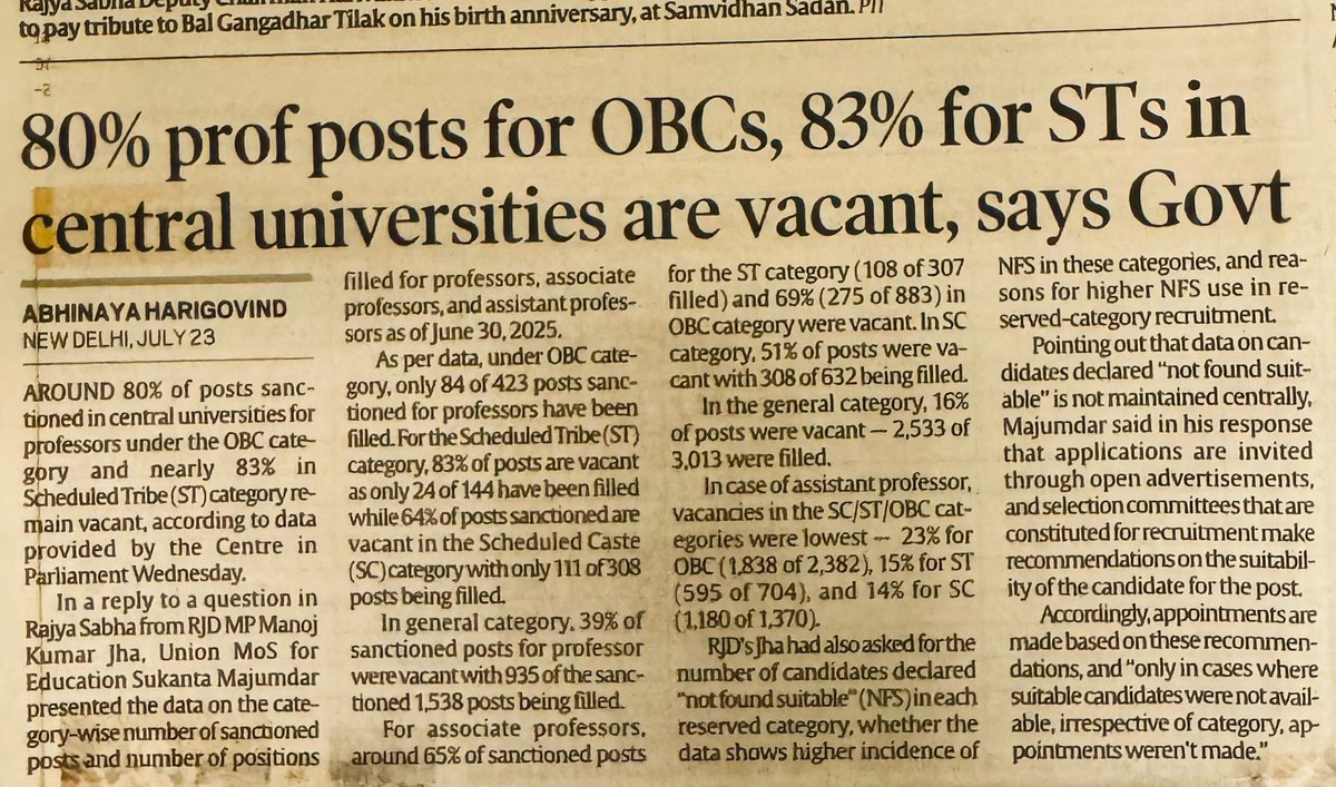 barua_ashish's tweet image. In "New India," if you belong to the Other Backward Classes (#OBCs), Scheduled Castes (SC), or Scheduled Tribes (ST), there’s simply no place for you. And let’s be clear, every unemployed person in this country, no matter their social background, is unemployed because the…