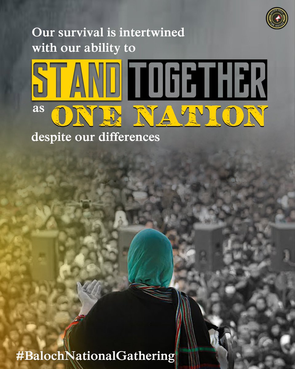 BalochV4Justice's tweet image. ایک منقسم قوم ایک شکست خوردہ قوم ہوتی ہے۔ لیکن جب ہم قبیلوں، رنگ و نسل اور زبان سے بالاتر ہو کر اکٹھے کھڑے ہوتے ہیں تو ہم ایک ایسی قوت بن جاتے ہیں جسے کوئی ظلم خاموش نہیں کر سکتا۔
#BalochNationalGathering