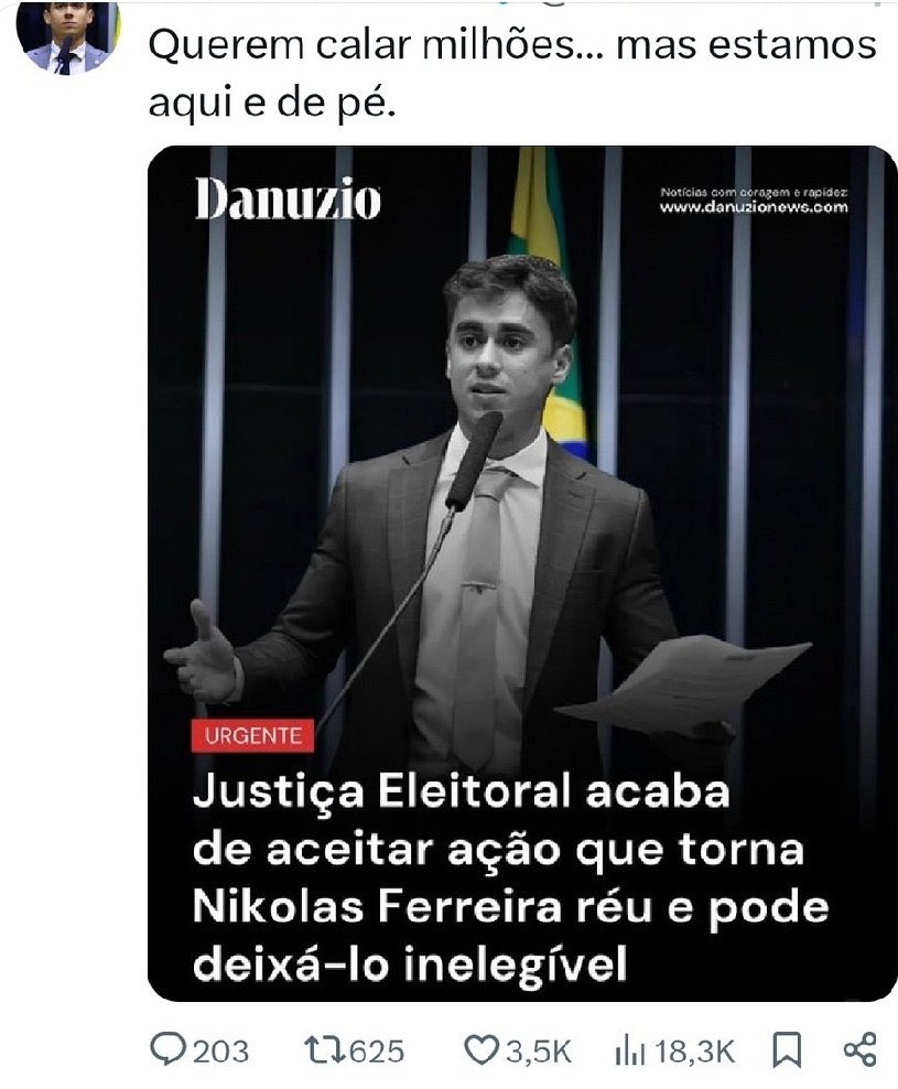 Alexmorettibr's tweet image. Será que agora o Nikolas Ferreira aceita ajuda internacional?