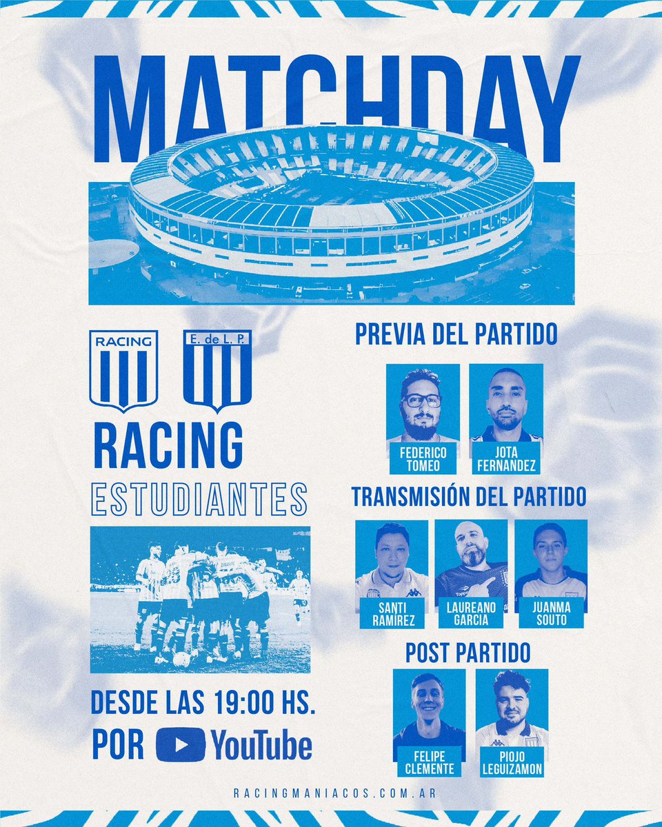 RacingManiacos's tweet image. SE VIENE EL MATCHDAY RACINGUISTA 😲💙🎓
👉 Hoy desde las 19 seguí la transmisión del partido entre Racing y Estudiantes por nuestro canal de YouTube:
youtube.com/live/O3uJ7vI5F…
PREVIA + PARTIDO + POST EN UNA SOLA TRANSMISION 🔥