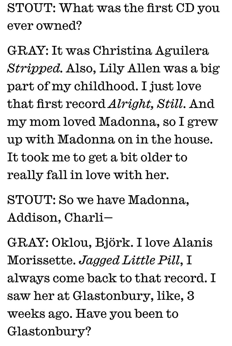 rosegraybr's tweet image. 🌀 Bafora!
Em conversa com a revista Interview, Rose Gray contou qual foi o primeiro álbum que comprou, falou sobre alguns dos seus álbuns preferidos e do seu amor por Oklou, Björk e Madonna.