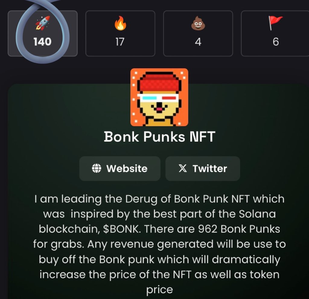 0xMems's tweet photo. Hit that rocket more!
Letβs #bonkpunks together! $SOL NFT https://t.co/uDu5axtC7g