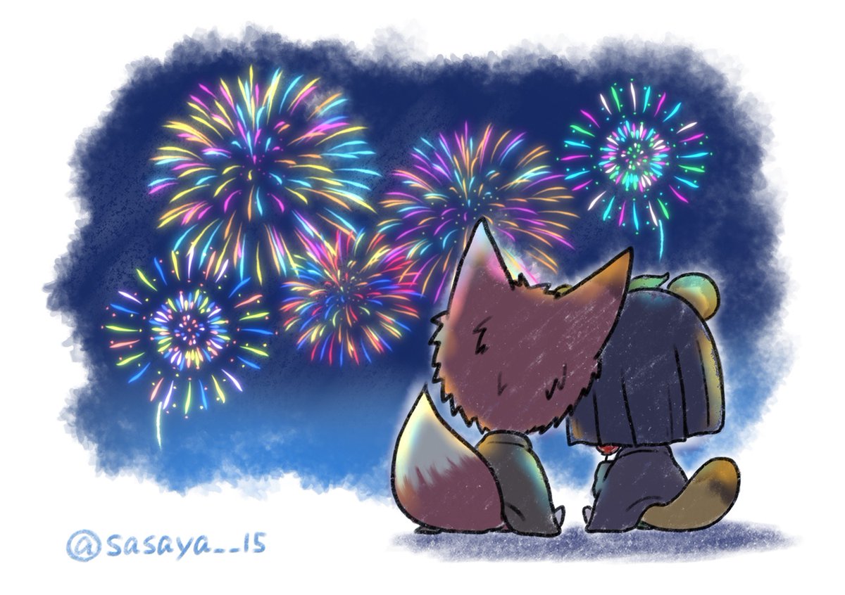 sasaya__15's tweet image. コンぽこも花火見てたよ🎆