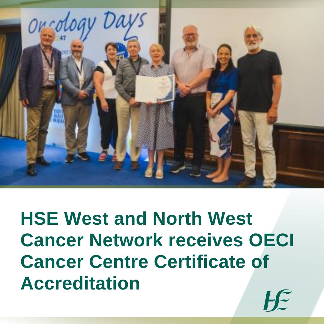 HSELive's tweet image. The HSE West and North West Cancer Network, in partnership with the @uniofgalway recently achieved formal accreditation from the @OECI_EEIG
“Our cancer programme was assessed and examined against highly rigorous European standards…achieving this certification is the result of…