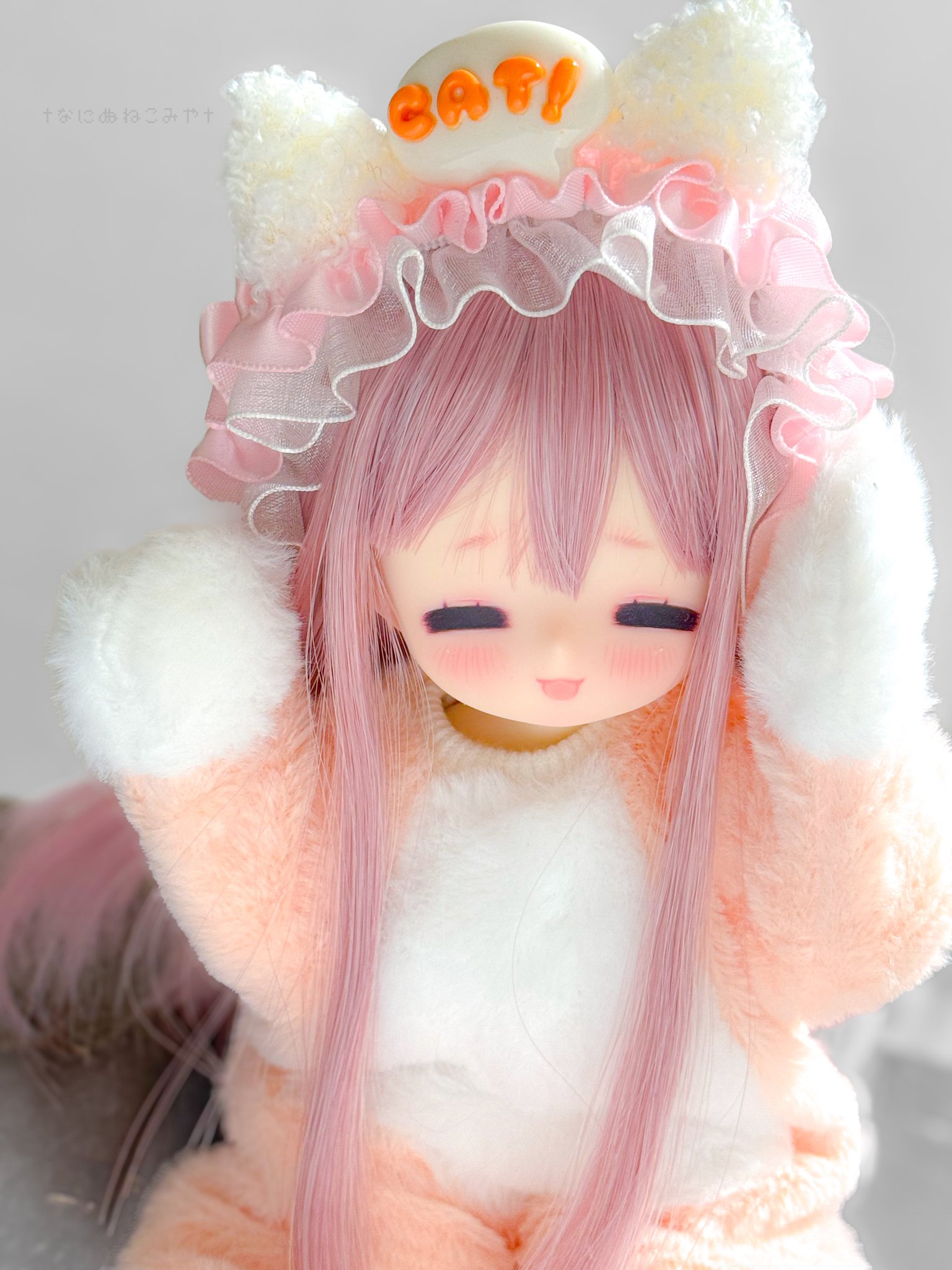 生後20日♡子猫のミルクちゃん♡ベビー♡アートドール♡ぬいぐるみ♡ ⚮̈ . グレーのちび猫ちゃんと❤︎ . . 襟は2way