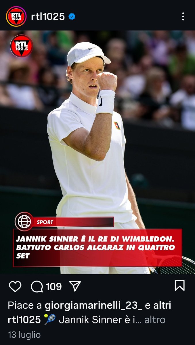 LadyEsme5's tweet image. Dopo due settimane ogni volta che apro IG mi trovo ancora questi post 😭
Per me è ancora il 13 luglio 🥹🧡
#Sinner #Wimbledon