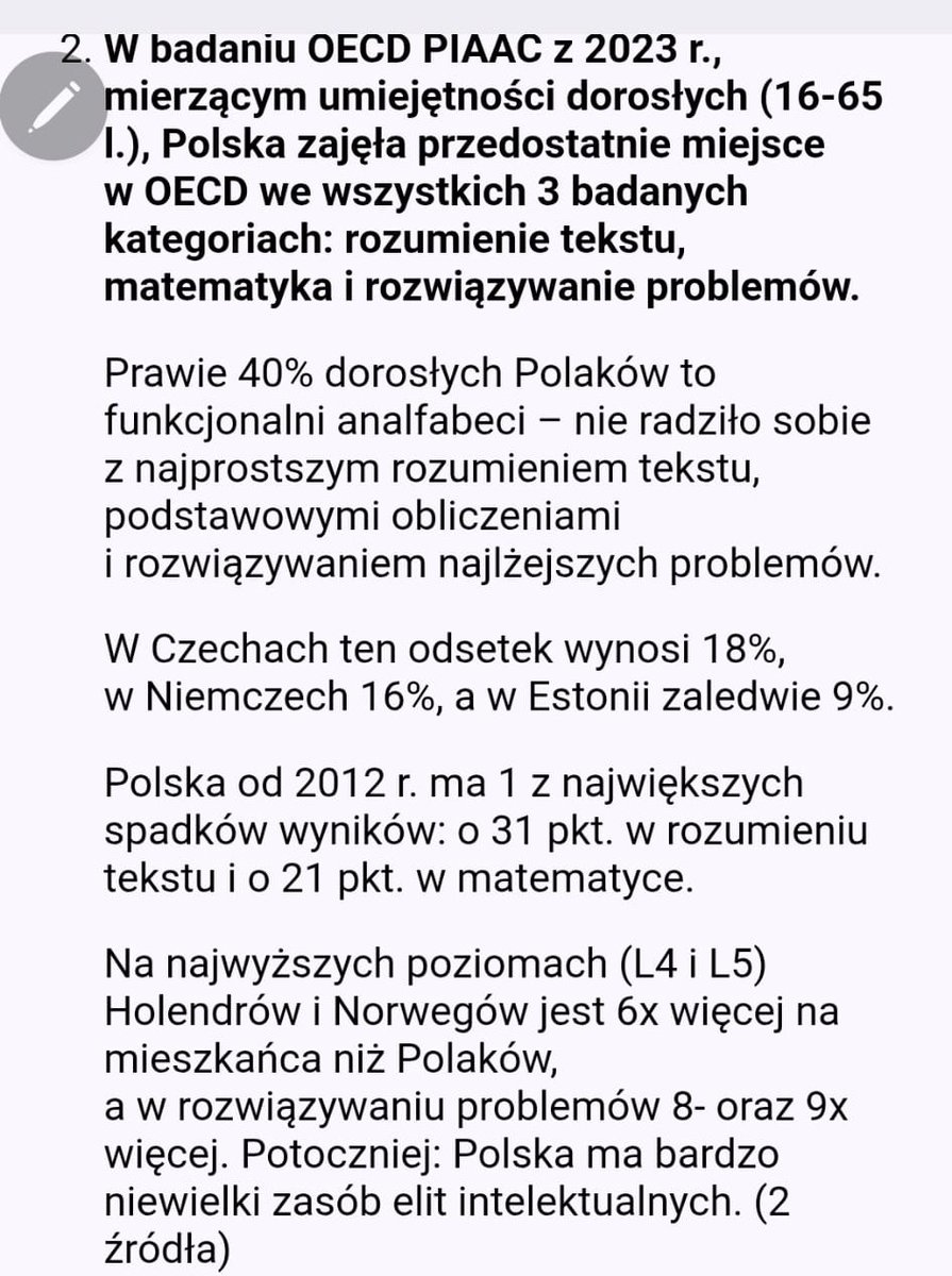 No to mamy uniwersalne i obiektywne objaśnienie wszystkiego, co wydarza się w Polsce od dłuższego czasu.

W badaniu OECD mierzącym umiejętności dorosłych (16-65 l.), Polska zajęła przedostatnie miejsce wśród krajów OECD we wszystkich 3 badanych kategoriach: rozumienie tekstu,