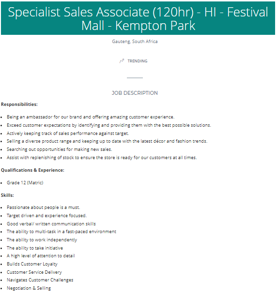 HunterSpani's tweet image. Job Alert!!!
Company: HI
Position: Specialist Sales Associate
Location: Kempton Park,Gauteng
Click here to apply: spanihunter.co.za/single-job/?id…
Closing Date: 31 July 2025
Please refer to the picture for more info