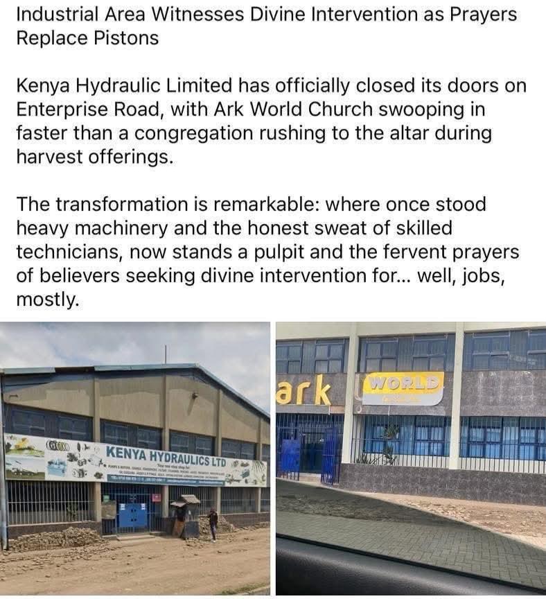 aomenya's tweet image. You replace industries with churches, and then you pray for jobs. Don't get me wrong. Churches are important, and so are industries.