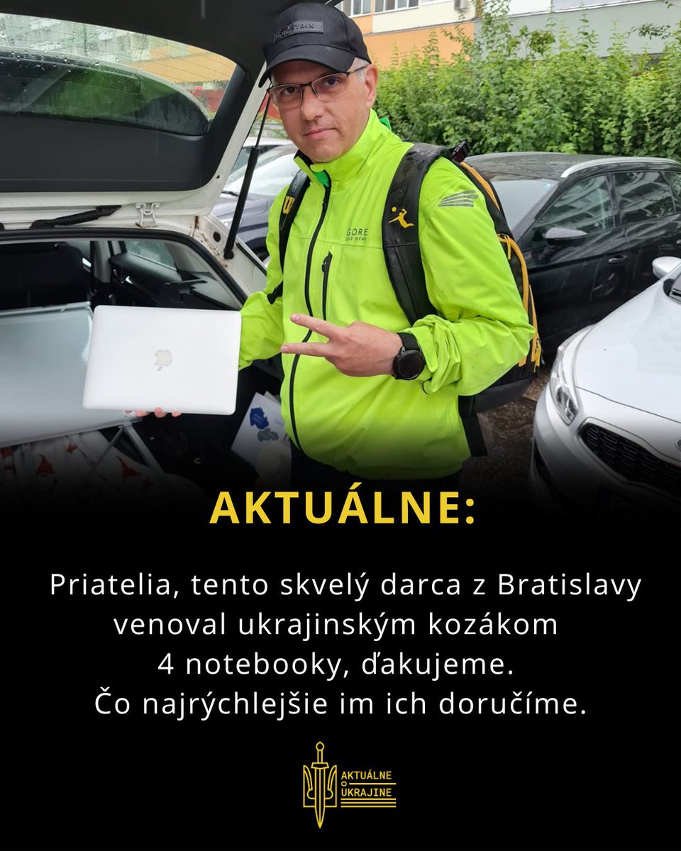 oukrajine's tweet image. Priatelia, tento skvelý darca z Bratislavy venoval ukrajinským kozákom 4 notebooky, ďakujeme.♥️🇺🇦
Na našu výzvu zareagovalo množstvo skvelých podporovateľov, vďaka ktorým budú životne dôležité technické prostriedky pomáhať našim obrancov. Čo najrýchlejšie im ich doručíme. Ešte…