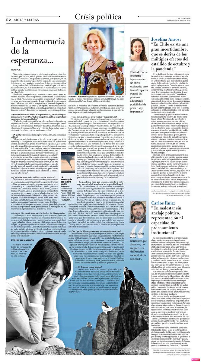 Hace 5 años: democracia y miedo. Entrevista a Martha Nussbaum.